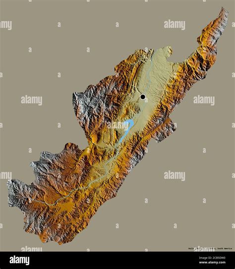 Shape of Huila, department of Colombia, with its capital isolated on a solid color background ...