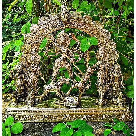 Buy Craft Triangle Brass Dokra Durga Mahishashur Mardini Family Idol (L ...