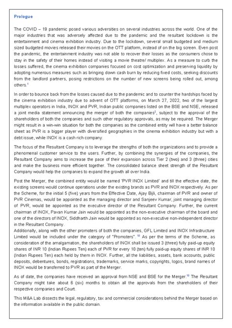 Bhagya Case study - MERGERS AND ACQUISITION CASE REPORTS - Prologue The ...