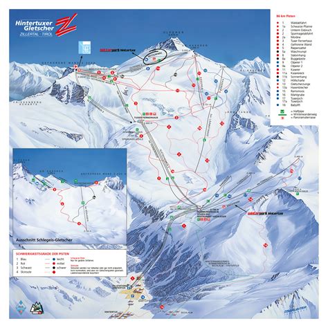 Large detailed piste map of Hintertux Glacier, Zillertal Valley Ski Resort - 2012 | Tyrol ...