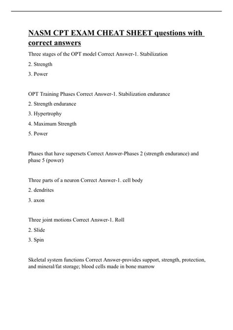 NASM CPT EXAM CHEAT SHEET questions with correct answers - Nasm - Stuvia US