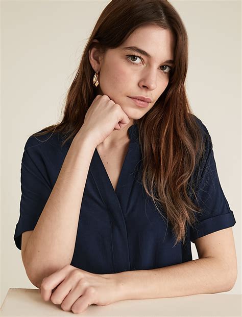 Buy V-Neck Longline Short Sleeve Tunic at Marks & Spencer