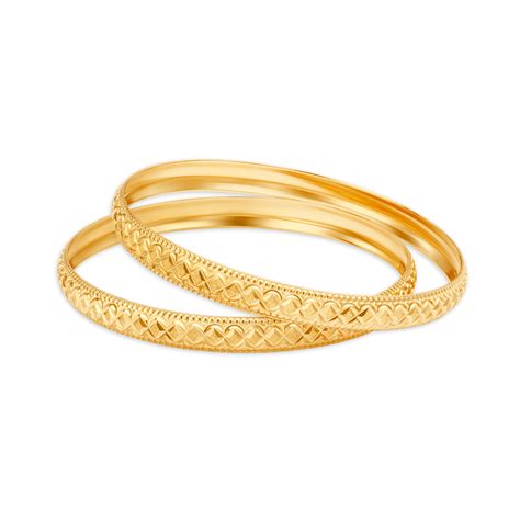 Charming Yellow Gold Square Embossed Bangles
