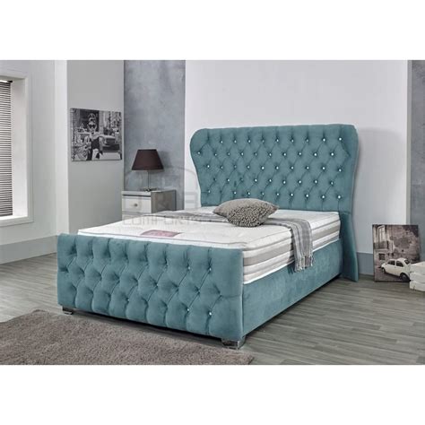 Buy Luxury Wingback Bed Plush Velvet 3ft-4ft-4ft6-5ft-6ft (4ft-Small ...