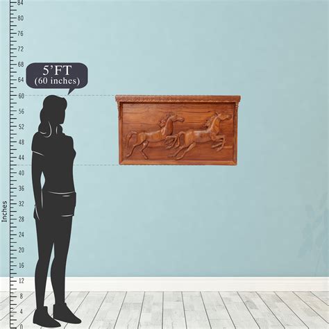 Running Horse Wall Decor Teak Frame