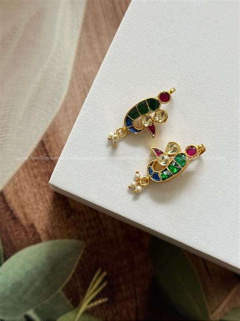 PEACOCK EAR CUFF / BUGADI WITH KUNDAN GREEN / RUBY/BLUE STONES – AARVEE ...
