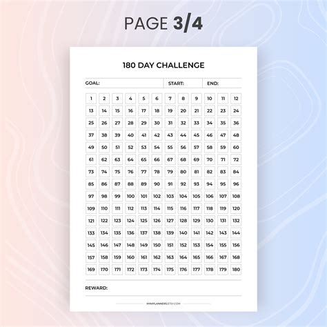 Printable 180 Day Challenge Template With Rewards, Fitness Challenge ...
