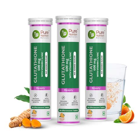 Pure Nutrition L-Glutathione 600mg 45 Effervescent Tablets (15x3) for ...