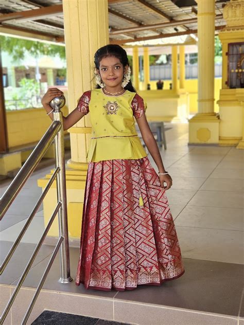 Kids Green and Maroon Traditional AARI Work pattu Pavadai PPP1535 ...