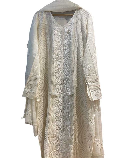 Dyeable Chikankari Chanderi Silk Suit Set with Mukaish Work