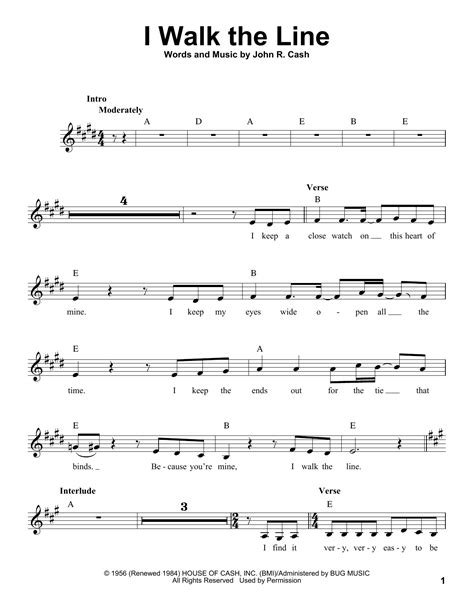 I Walk The Line by Johnny Cash Sheet Music for Pro Vocal at Sheet Music ...