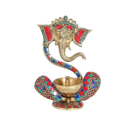 Buy Two Moustaches Gemstone Work Brass 8 Inches Blessing Ganesha with ...