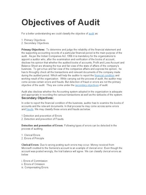 Image result for Audit Objectives Examples