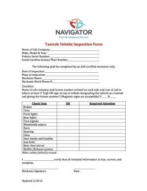 Fillable Online Taxicab Vehicle Inspection Form Fax Email Print - pdfFiller