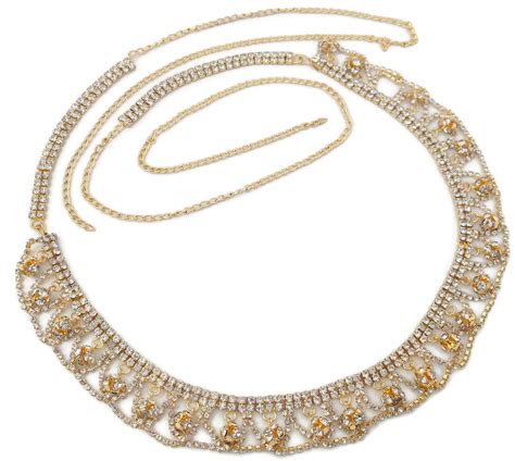 Buy White Cz Diamante Gold Tone Belly Hip Chain Saree Sari Waist Belt ...