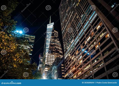 Night View of the Bank of America Tower and Grace Building from 42nd ...