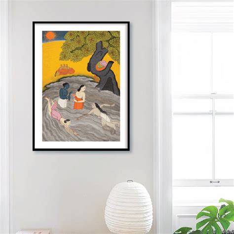 Krishna Playing and Gopis Framed Wall Art Painting – The Atrang