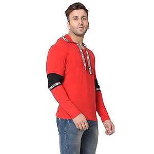 Katso Men's Cotton V Neck Hoodie (KATSO-TAPHDD-RED-XL_Red_XL) : Amazon ...