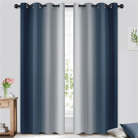 Yakamok Navy Blue Curtain for Bedroom/Living Room Blackout,Ombre ...