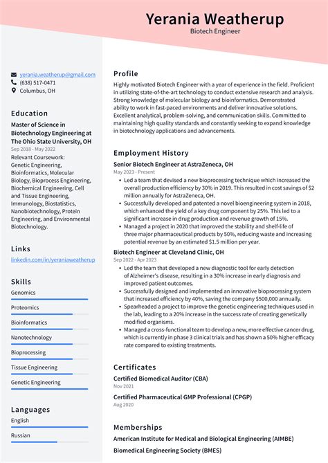 Biotechnology Resume Examples 的图像结果