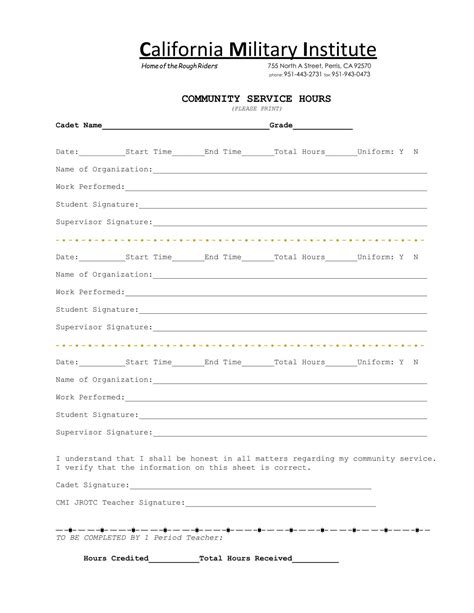 Free Printable Community Service Form Templates [Word, PDF]