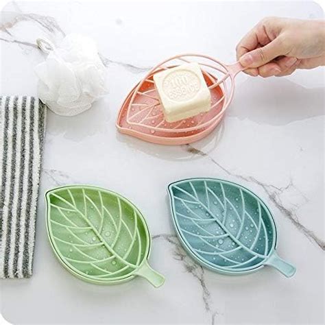 NIMJE Beautiful Leaf Shape Double Layer Soap Dish Case Holder Bathroom ...