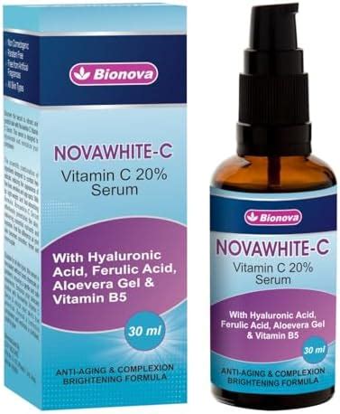 Bionova Vitamin C 20% Serum For Face With Argireline Peptides Vitamin E ...
