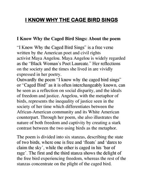 Maya Angelou Poems I Know Why The Caged Bird Sings