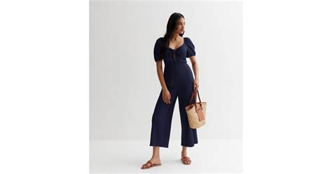 Navy Tie Front Crop Jumpsuit | New Look
