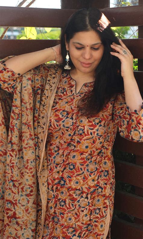 Cotton Handblock Kalamkari Red Kurta and Dupatta – Baareeki