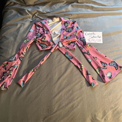 Iheart raves butterfly wrap bell sleeve crop top- so... - Depop
