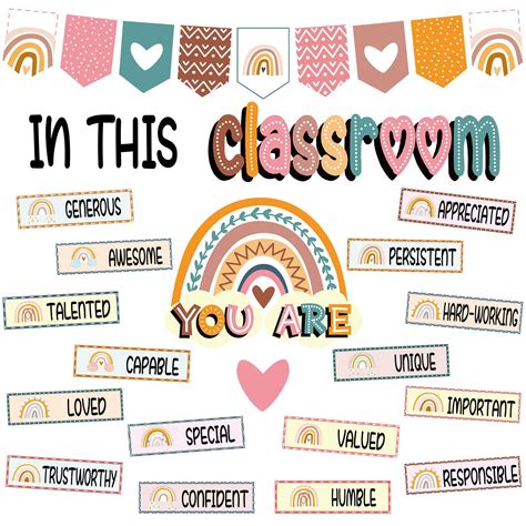 Buy 32pcs Classroom Bulletin Board Decorations Set - Boho Rainbow ...