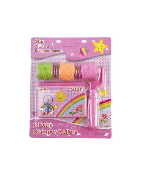 Stamp Roller Set, Stamps & Ink Pad, Pink, Plastic & TPR - MARKET 99 ...