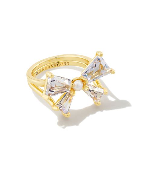 Blair Gold Bow Cocktail Ring in White CZ | Kendra Scott