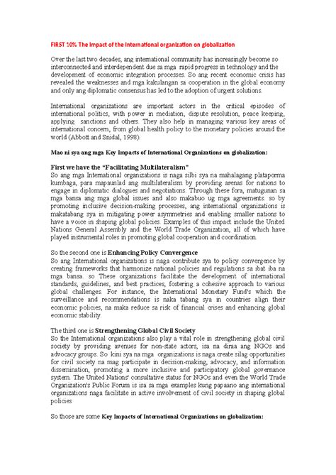 Essay - impact of the international organization on globalization ...