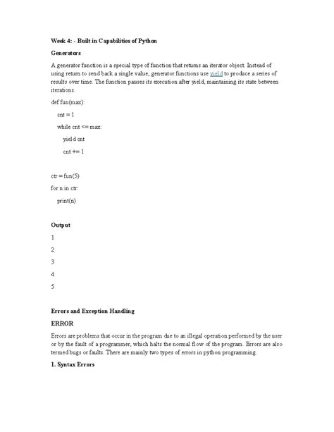 Week 4: Python Generators, Errors, and File Handling Concepts - Studocu