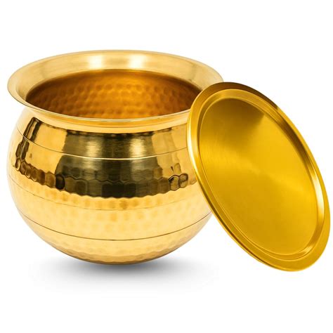 Buy HOKOYA Pure Brass Handi with Lid (2Liters) | Traditional Pital ...