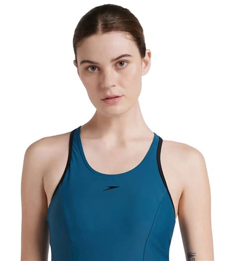 Buy Speedo Reacerback Swimdress Essential With Boyleg Darkteal-Black ...