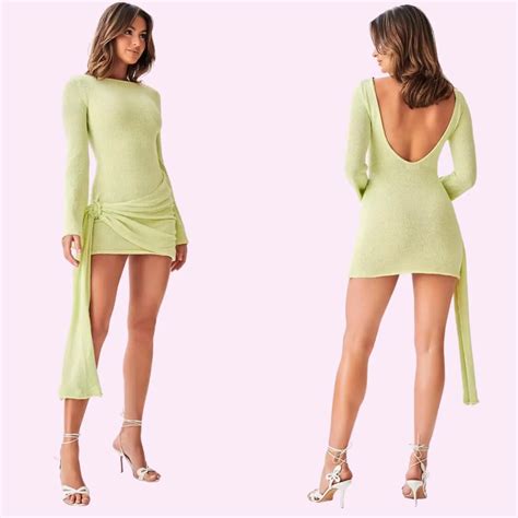 Chic Long Sleeve Knit Dress in Vibrant Lime