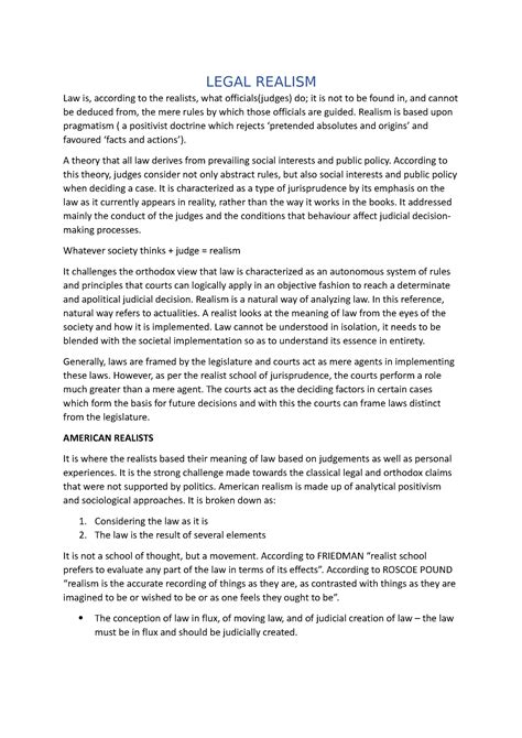 Legal Realism - LEGAL REALISM Law is, according to the realists, what ...