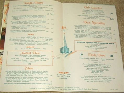 1960'S HOWARD JOHNSON'S RESTAURANT MENU W/INSERT-COLOR PHOTOS-GREAT ...