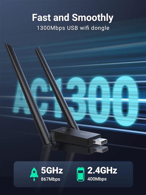 Buy UGREEN AC1300 USB WiFi Adapter for Desktop PC Laptop High Gain Dual ...