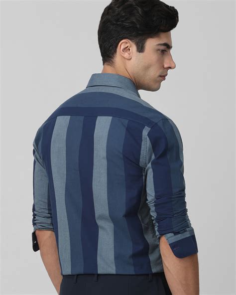 Buy Navy Broad Stripe Slim Fit Casual Shirt Online at Muftijeans