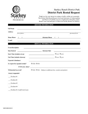 Fillable Online District Park Rental Request - Starkey Ranch Fax Email ...