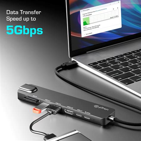 pTron Nexo 8-in-1 Type C to HDMI USB Hub w/ 4K@30Hz HDMI, 100Mbps Ethe ...