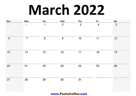 Printable March 2022 Calendar With Holidays