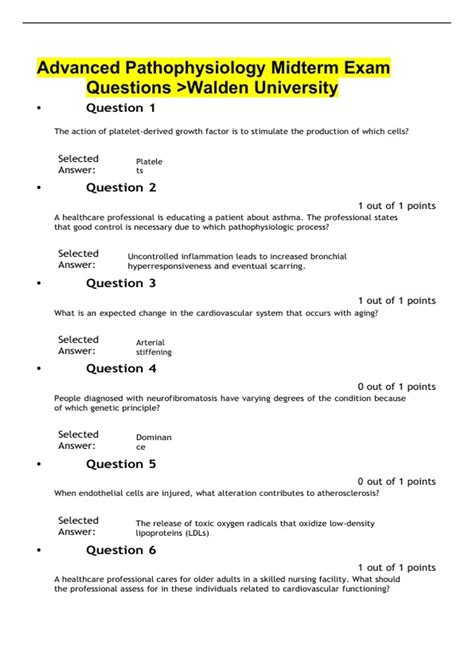 Advanced Pathophysiology Midterm Exam Questions Walden University - Advions >W - Stuvia US