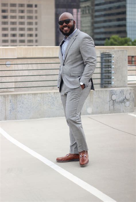 Light gray suit + striped dress shirt + brown dress shoes | Grey suit ...