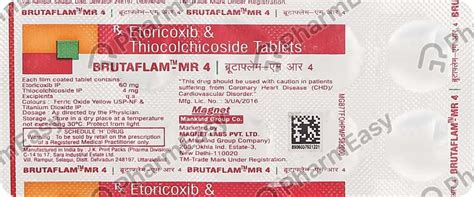 Brutaflam Mr 4mg Strip Of 10 Tablets: Uses, Side Effects, Price ...