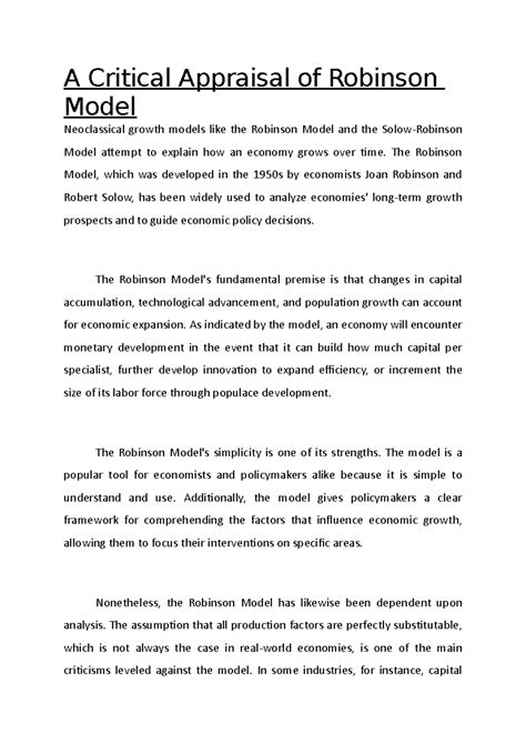 A Critical Appraisal of Robinson Model - A Critical Appraisal of ...